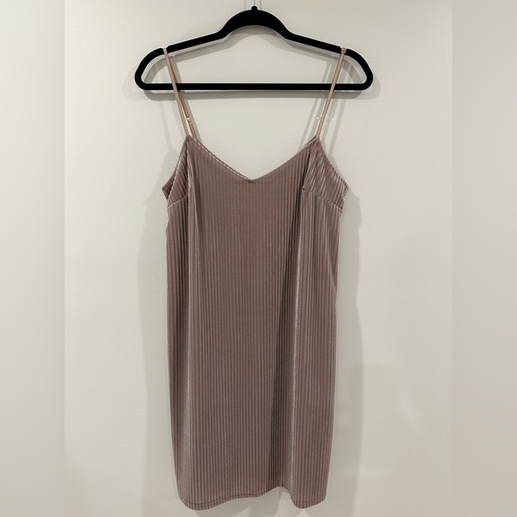 Mono B Dresses & Skirts - Mono B Tan Velvet Slip Dress